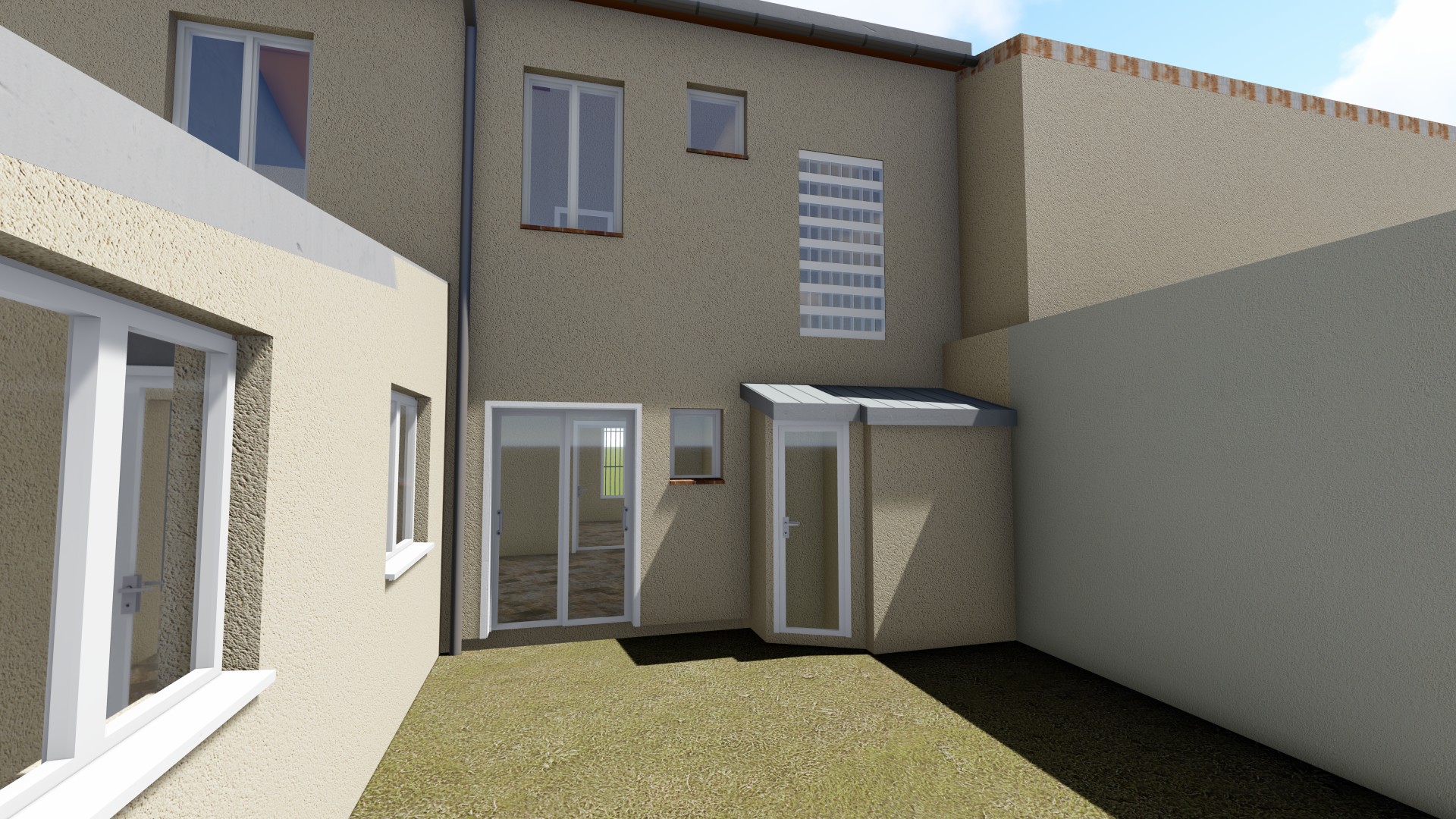 Ravalement de façade — déclaration préalable — Façade arrière et cour — enduit et menuiseries