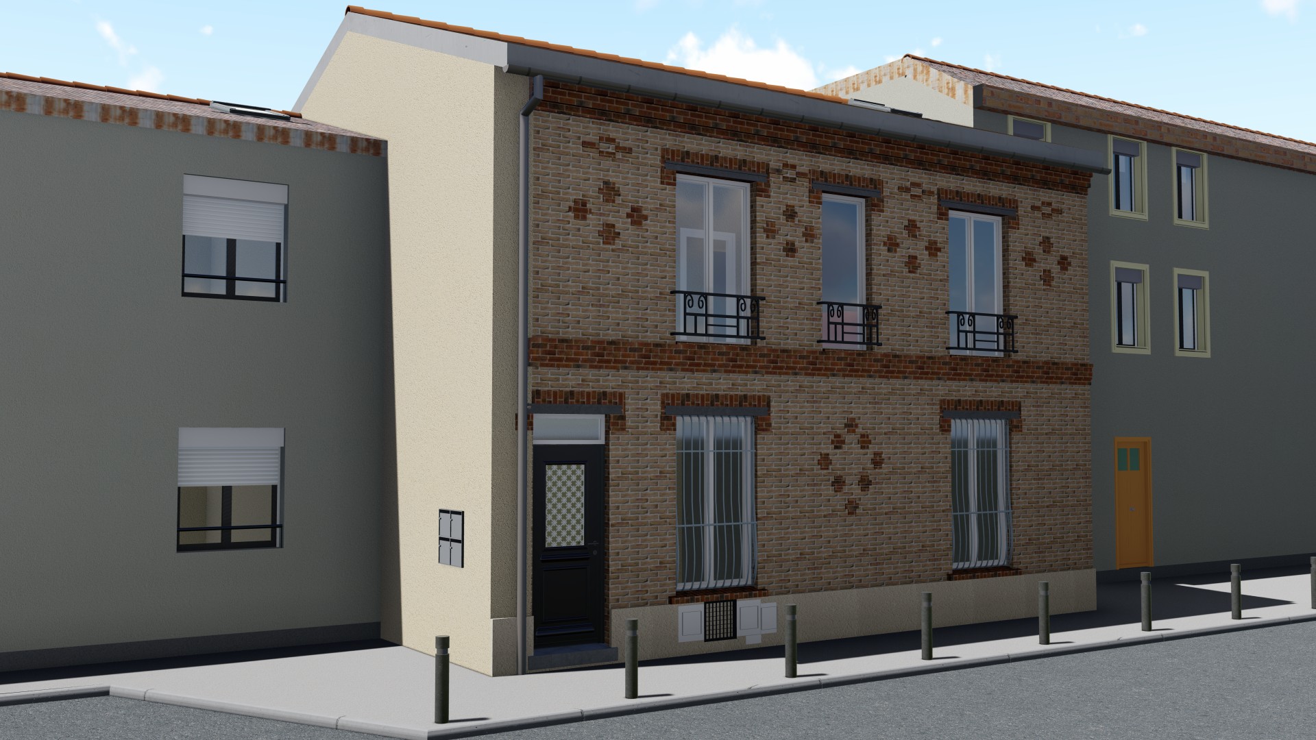 Ravalement de façade — déclaration préalable — Vue d'angle depuis la rue — projet de ravalement